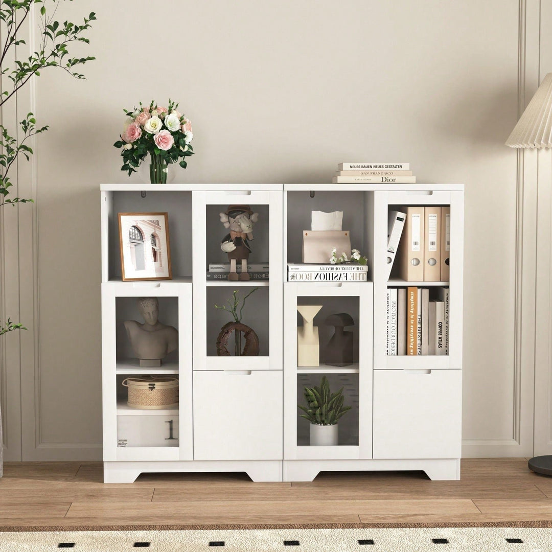 Elegant White Modern Farmhouse Storage Cabinet with Glass Doors and Adjustable Shelves for Living Room Bedroom Entryway Image 3