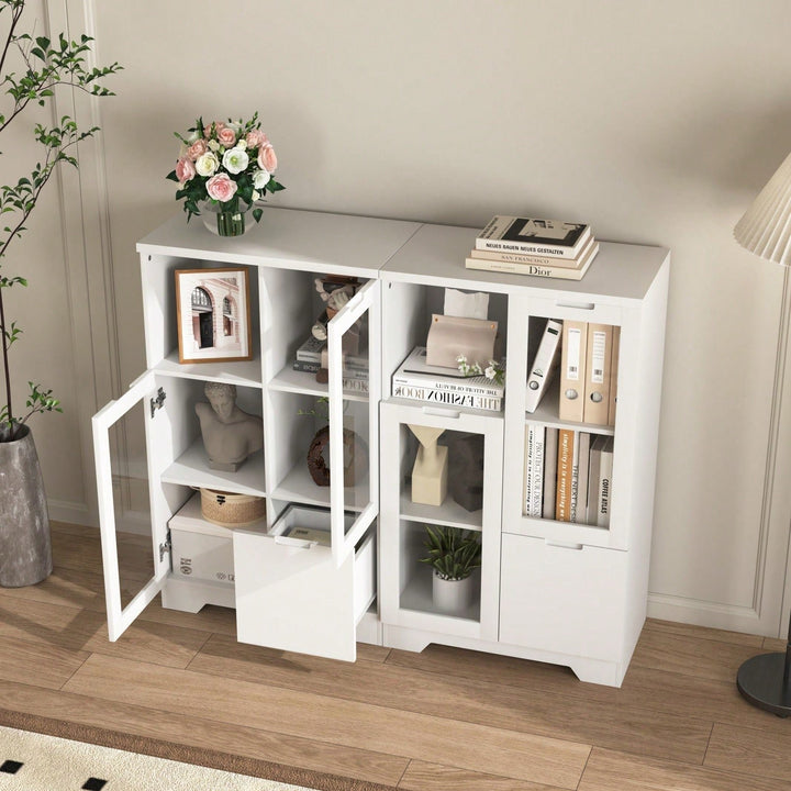 Elegant White Modern Farmhouse Storage Cabinet with Glass Doors and Adjustable Shelves for Living Room Bedroom Entryway Image 5