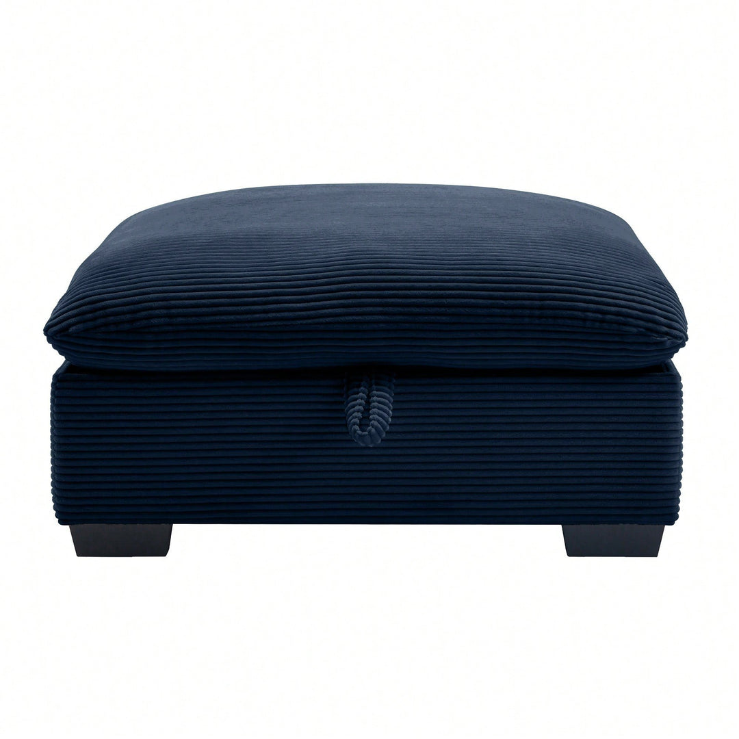 Elevate Your Living Space With Blue Corduroy Fabric Ottomans - Perfect Footrest For 2, 3, Or 4 Seater Sofas Image 1