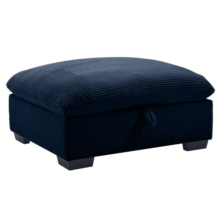 Elevate Your Living Space With Blue Corduroy Fabric Ottomans - Perfect Footrest For 2, 3, Or 4 Seater Sofas Image 2