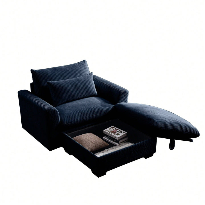 Elevate Your Living Space With Blue Corduroy Fabric Ottomans - Perfect Footrest For 2, 3, Or 4 Seater Sofas Image 4