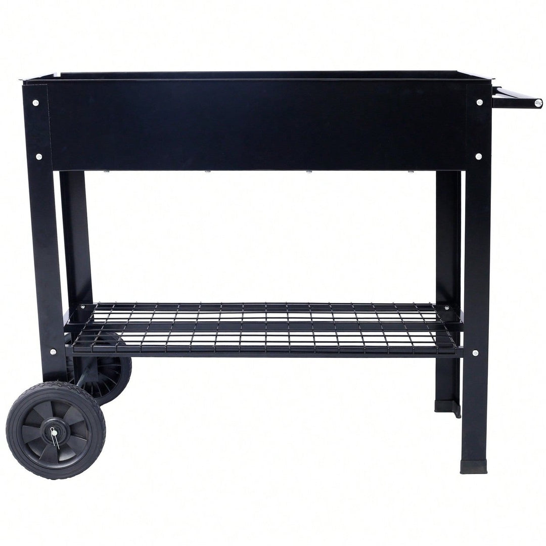 Elevated Ergonomic Metal Planter Bed on Wheels with Storage Shelf for Easy Mobility and Efficient Drainage Image 1