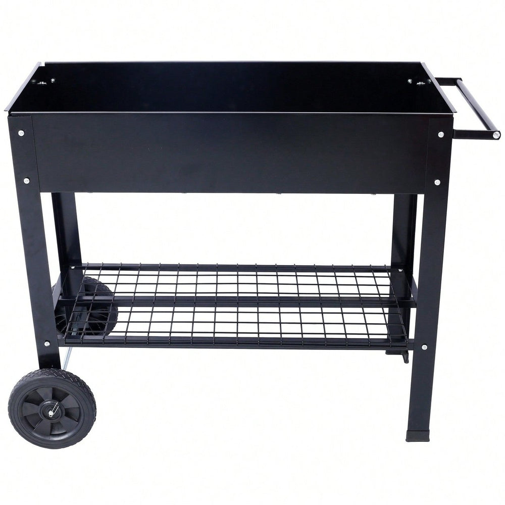 Elevated Ergonomic Metal Planter Bed on Wheels with Storage Shelf for Easy Mobility and Efficient Drainage Image 2