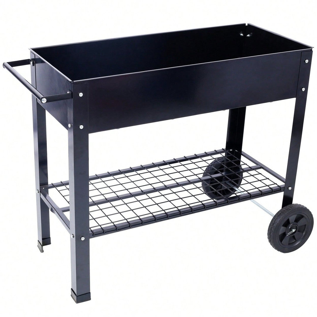 Elevated Ergonomic Metal Planter Bed on Wheels with Storage Shelf for Easy Mobility and Efficient Drainage Image 4