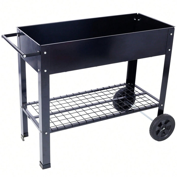 Elevated Ergonomic Metal Planter Bed on Wheels with Storage Shelf for Easy Mobility and Efficient Drainage Image 5