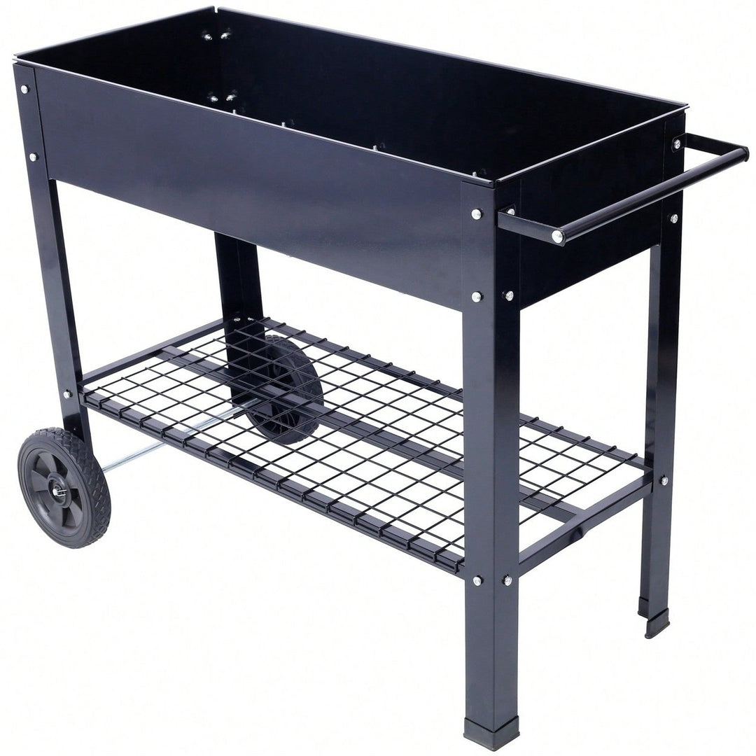 Elevated Ergonomic Metal Planter Bed on Wheels with Storage Shelf for Easy Mobility and Efficient Drainage Image 6