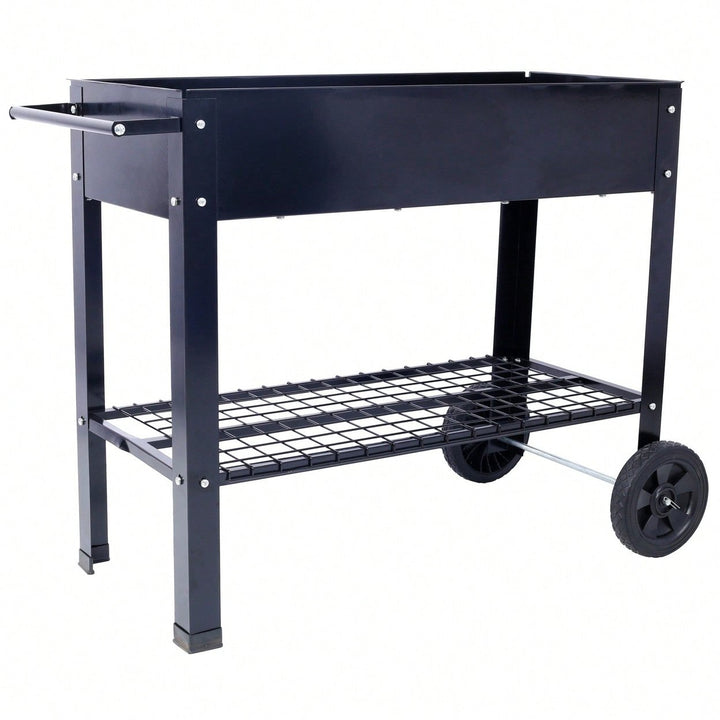 Elevated Ergonomic Metal Planter Bed on Wheels with Storage Shelf for Easy Mobility and Efficient Drainage Image 8