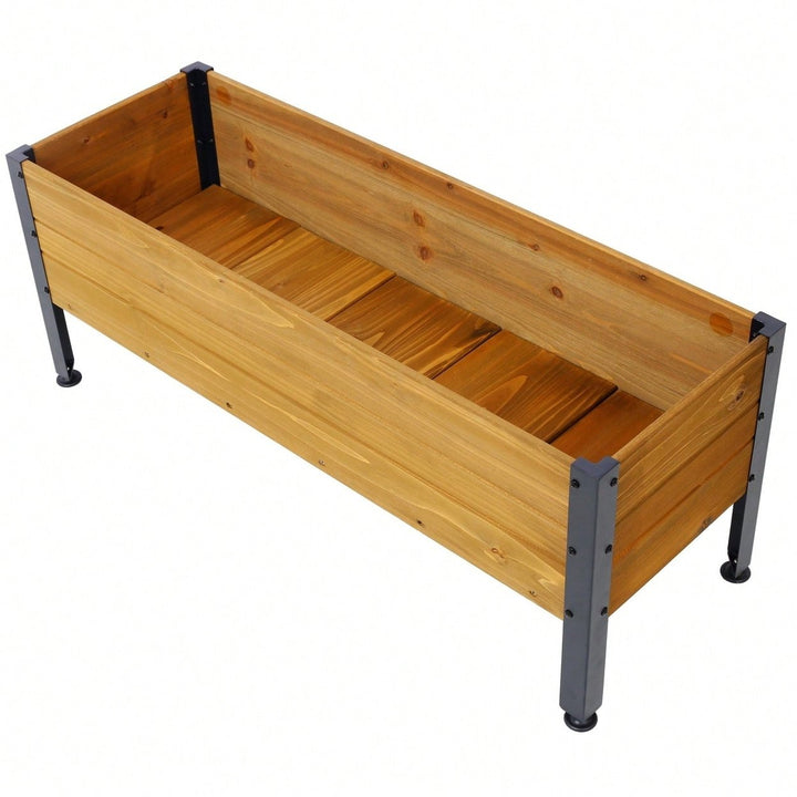 Elevated Wooden Garden Planter Box With Legs for Herbs Vegetables and Flowers Easy Assembly 37 x 12.75 x 14.75 Inches Image 1