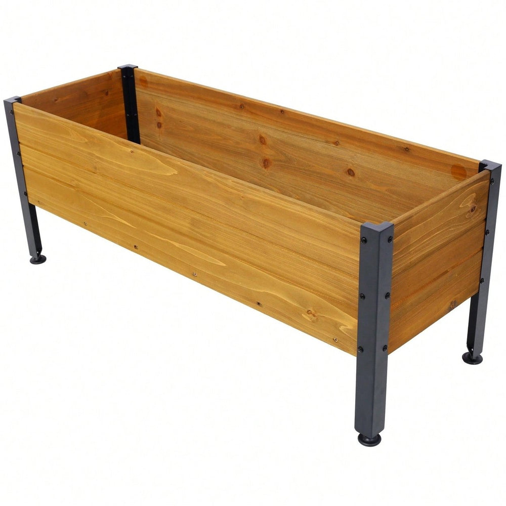 Elevated Wooden Garden Planter Box With Legs for Herbs Vegetables and Flowers Easy Assembly 37 x 12.75 x 14.75 Inches Image 2