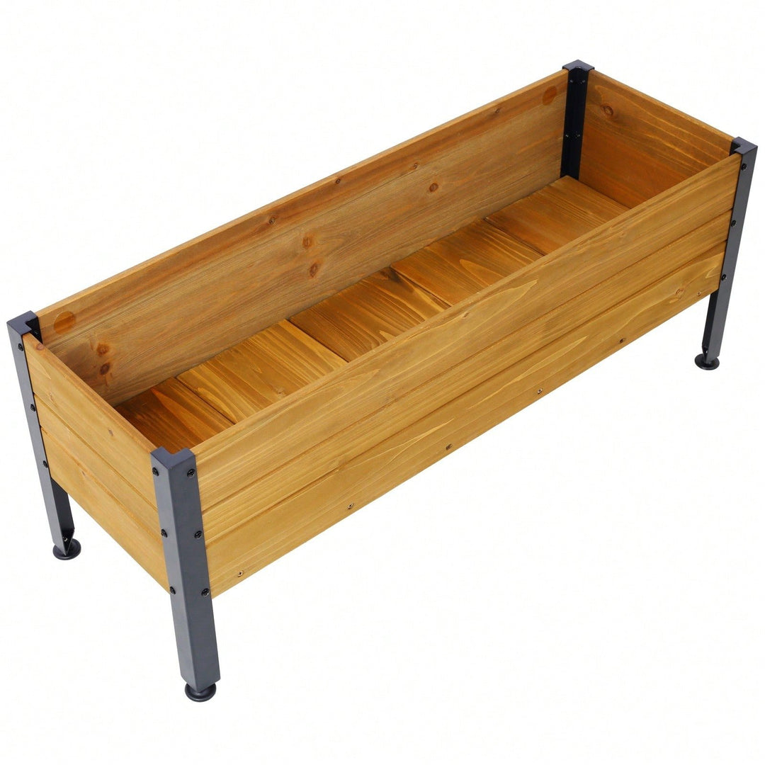 Elevated Wooden Garden Planter Box With Legs for Herbs Vegetables and Flowers Easy Assembly 37 x 12.75 x 14.75 Inches Image 3