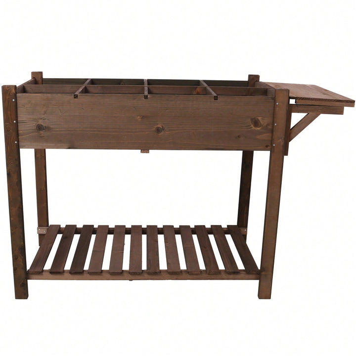 Elevated Wood Planter Box With 8 Pockets, Foldable Side Table, And Storage Shelf For Herbs, Vegetables, And Flowers - Image 3