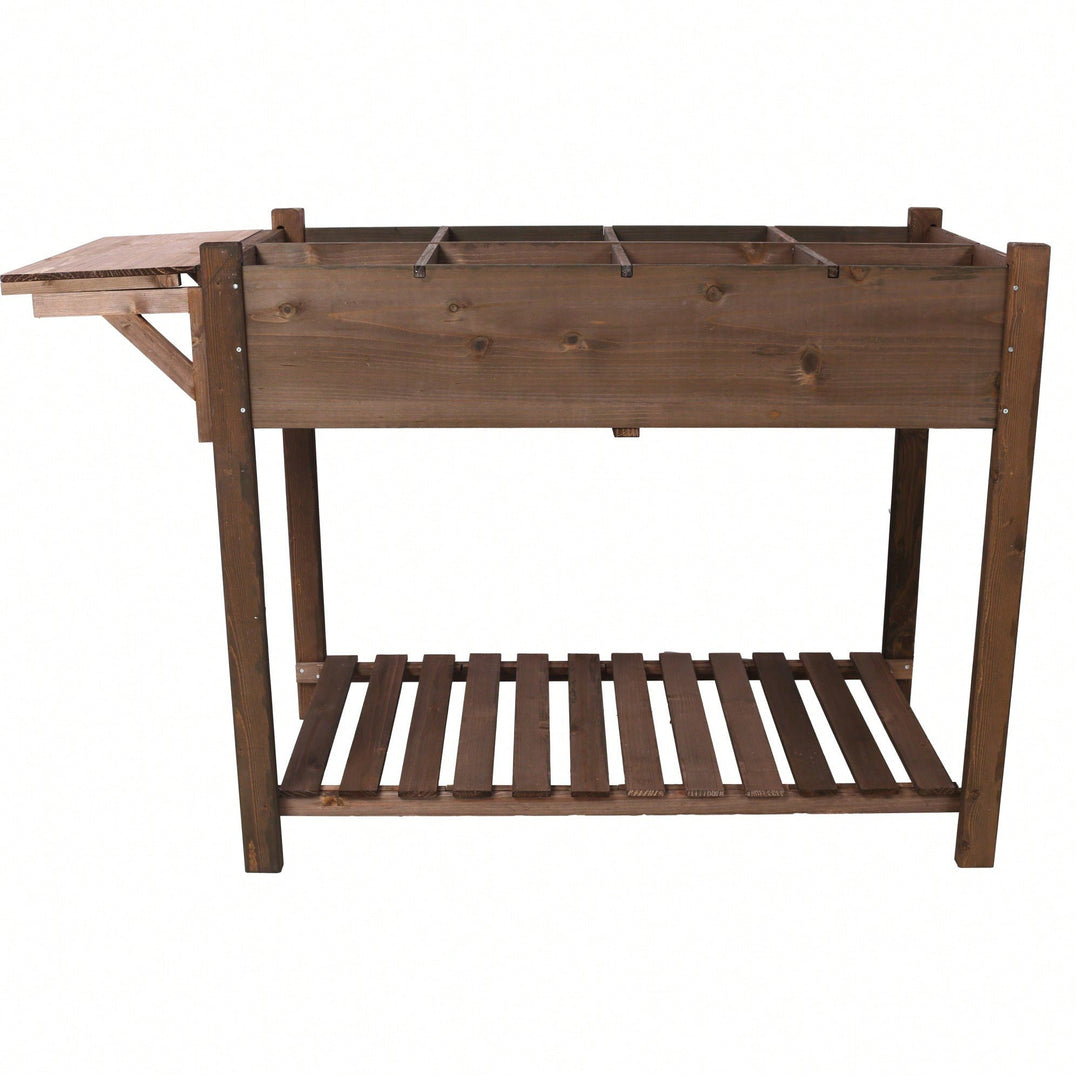 Elevated Wood Planter Box With 8 Pockets, Foldable Side Table, And Storage Shelf For Herbs, Vegetables, And Flowers - Image 4