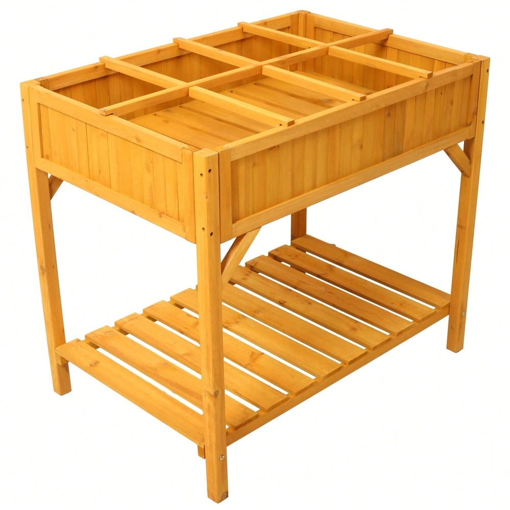 Elevated Wooden Garden Bed with Legs and 8 Dividers Ideal for Vegetables Herbs and Flowers on Deck or Patio Image 2