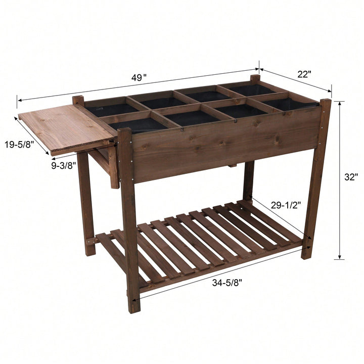 Elevated Wood Planter Box With 8 Pockets, Foldable Side Table, And Storage Shelf For Herbs, Vegetables, And Flowers - Image 6