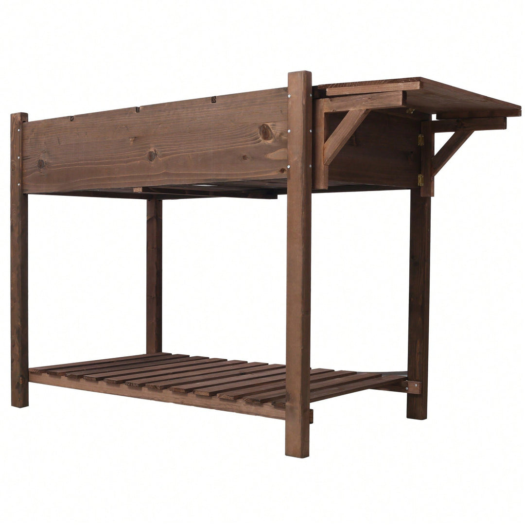 Elevated Wood Planter Box With 8 Pockets, Foldable Side Table, And Storage Shelf For Herbs, Vegetables, And Flowers - Image 7