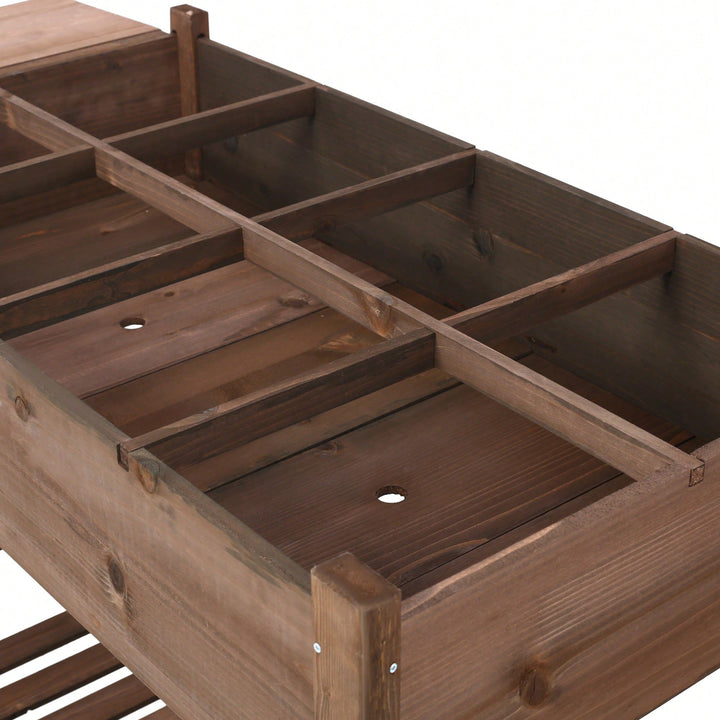 Elevated Wood Planter Box With 8 Pockets, Foldable Side Table, And Storage Shelf For Herbs, Vegetables, And Flowers - Image 9