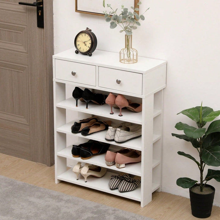 Entryway Shoe Rack With Drawers And Hooks Image 3