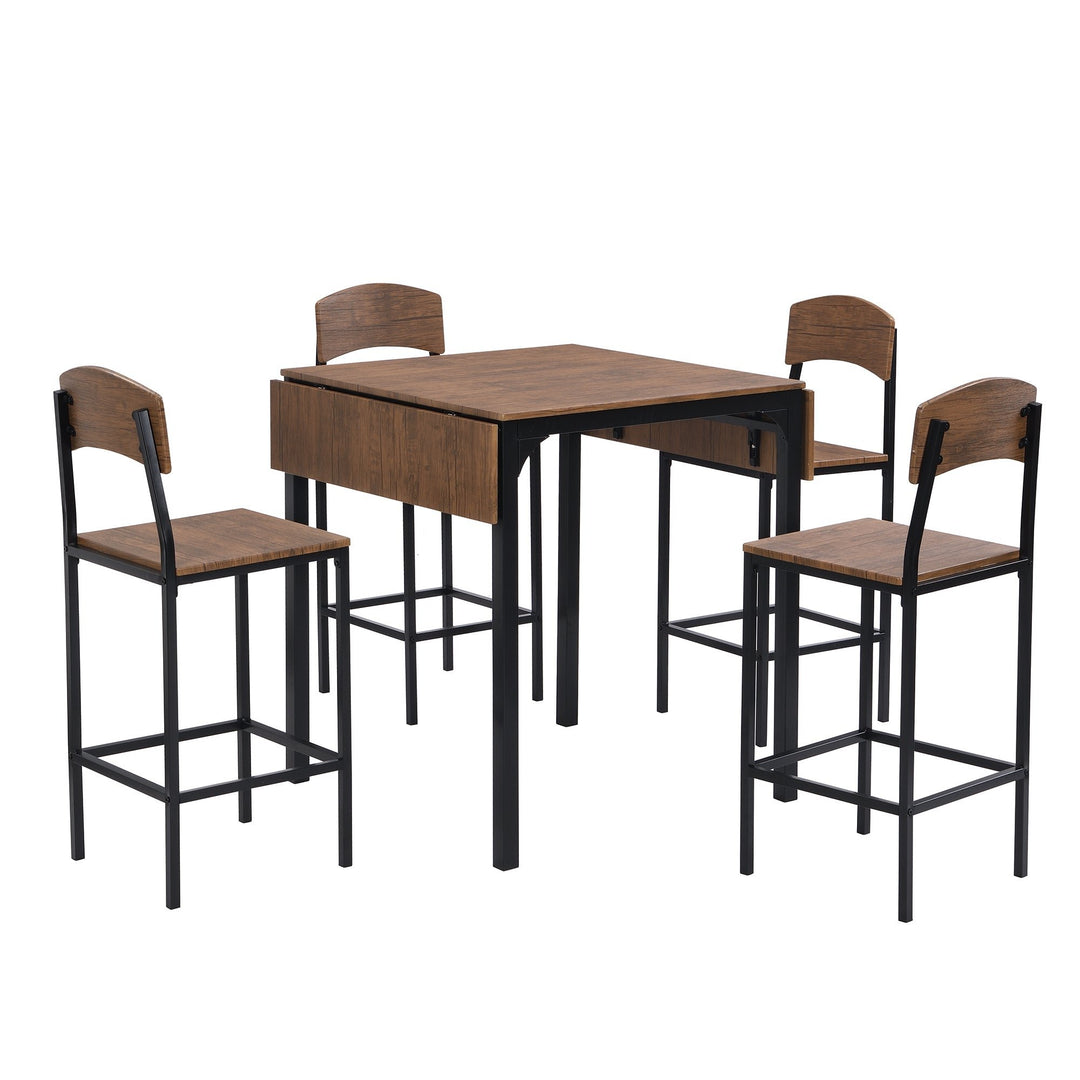 Farmhouse 5-Piece Counter Height Drop Leaf Dining Table Set with 4 Chairs, Black Frame and Brown Top, Perfect for Image 4