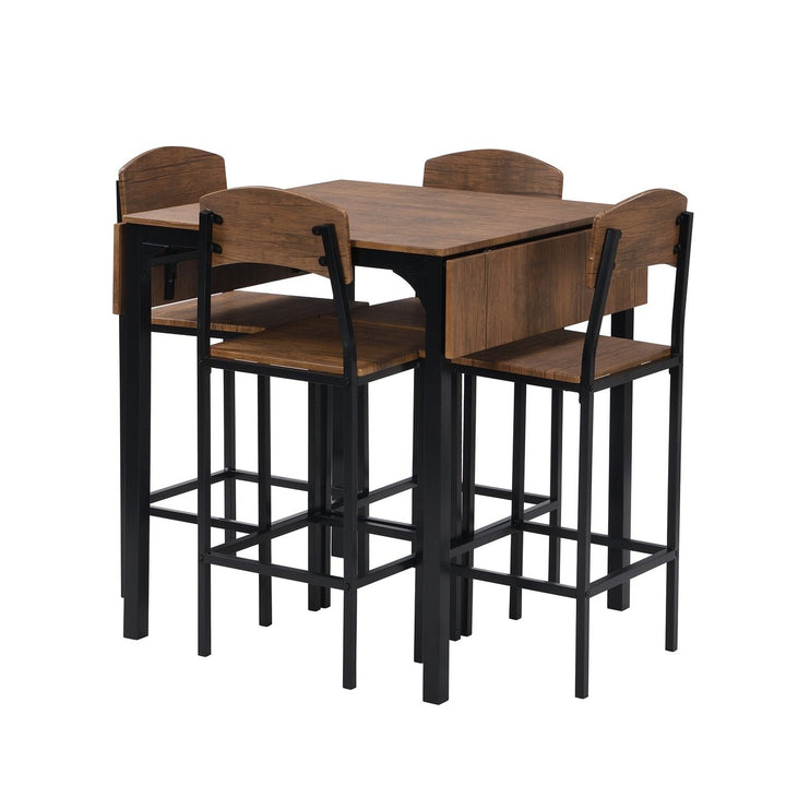 Farmhouse 5-Piece Counter Height Drop Leaf Dining Table Set with 4 Chairs, Black Frame and Brown Top, Perfect for Image 5