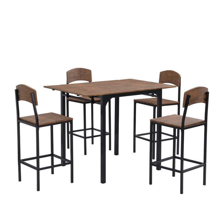 Farmhouse 5-Piece Counter Height Drop Leaf Dining Table Set with 4 Chairs, Black Frame and Brown Top, Perfect for Image 6