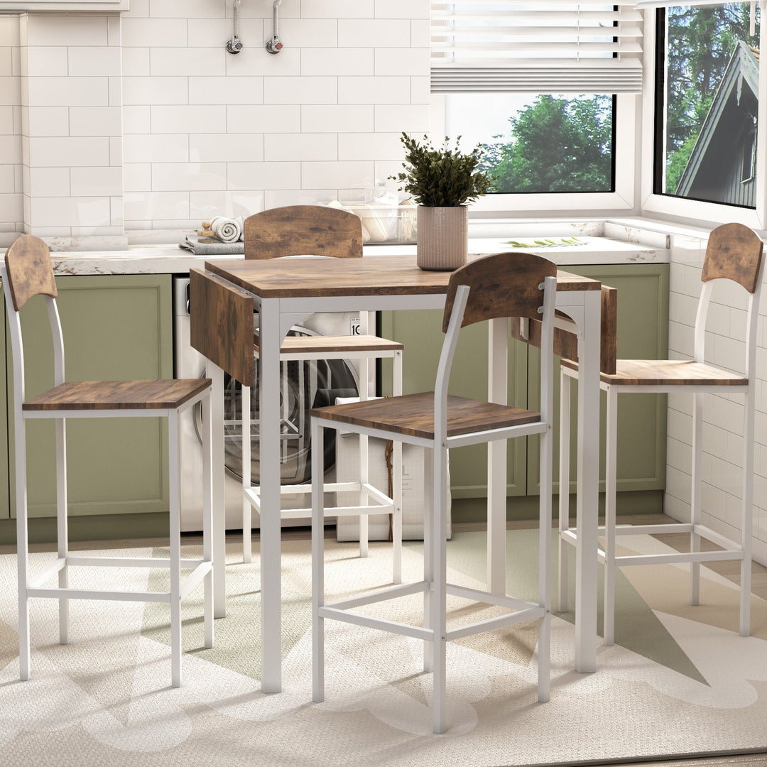 Farmhouse 5-Piece Counter Height Drop Leaf Dining Table Set with Chairs for 4  White Frame and Rustic Brown Top Image 1