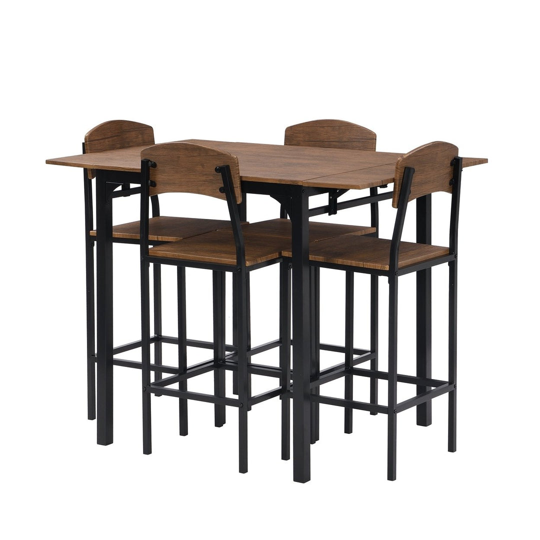 Farmhouse 5-Piece Counter Height Drop Leaf Dining Table Set with 4 Chairs, Black Frame and Brown Top, Perfect for Image 7