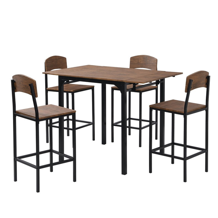 Farmhouse 5-Piece Counter Height Drop Leaf Dining Table Set with 4 Chairs, Black Frame and Brown Top, Perfect for Image 8