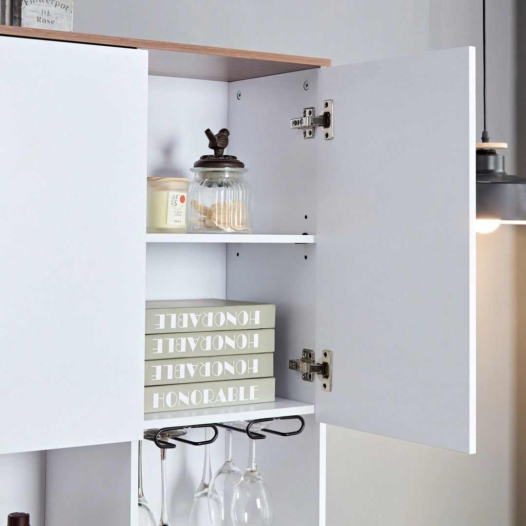 Farmhouse Kitchen Buffet Cabinet With Wine Storage And Power Outlets Image 4