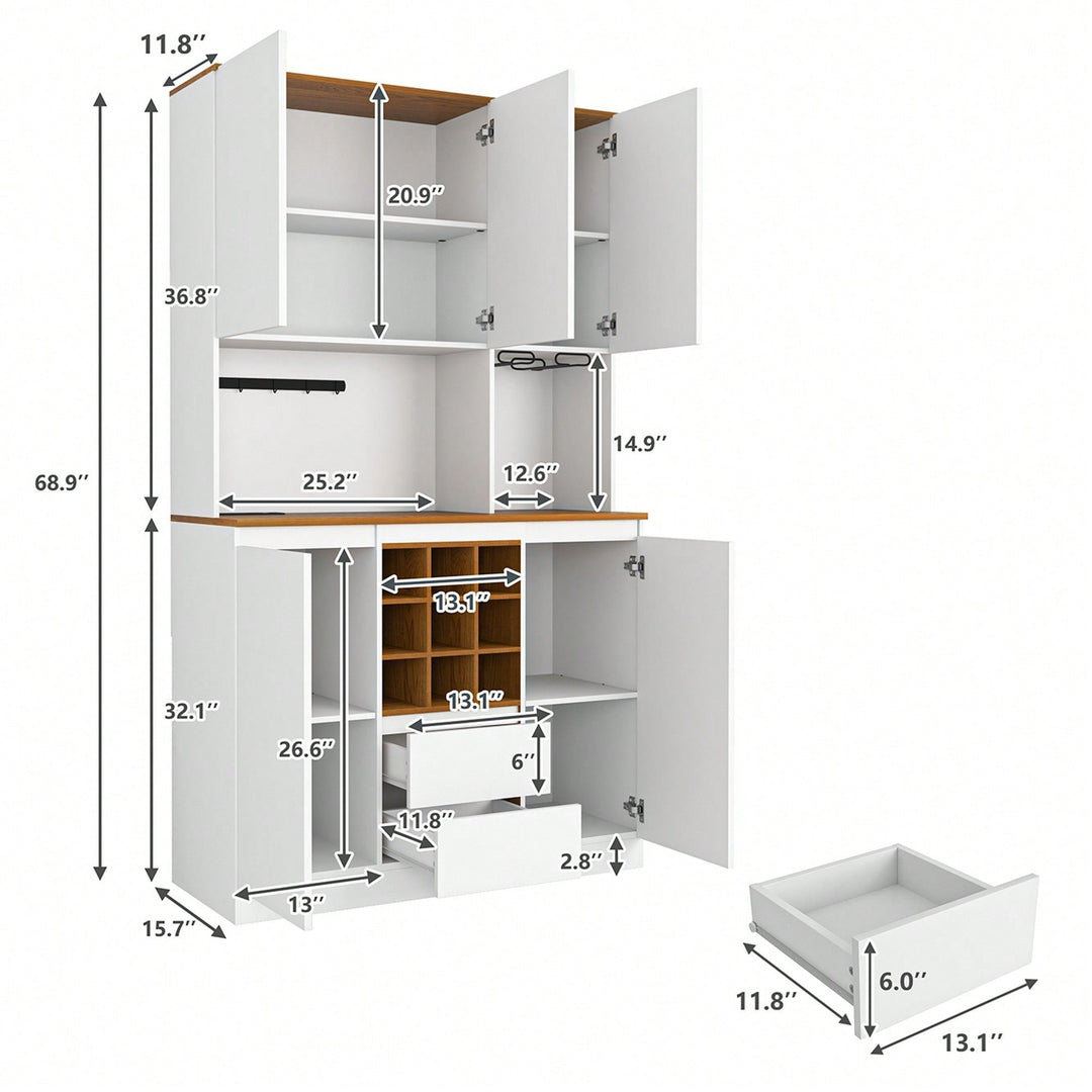 Farmhouse Kitchen Buffet Cabinet With Wine Storage And Power Outlets Image 5