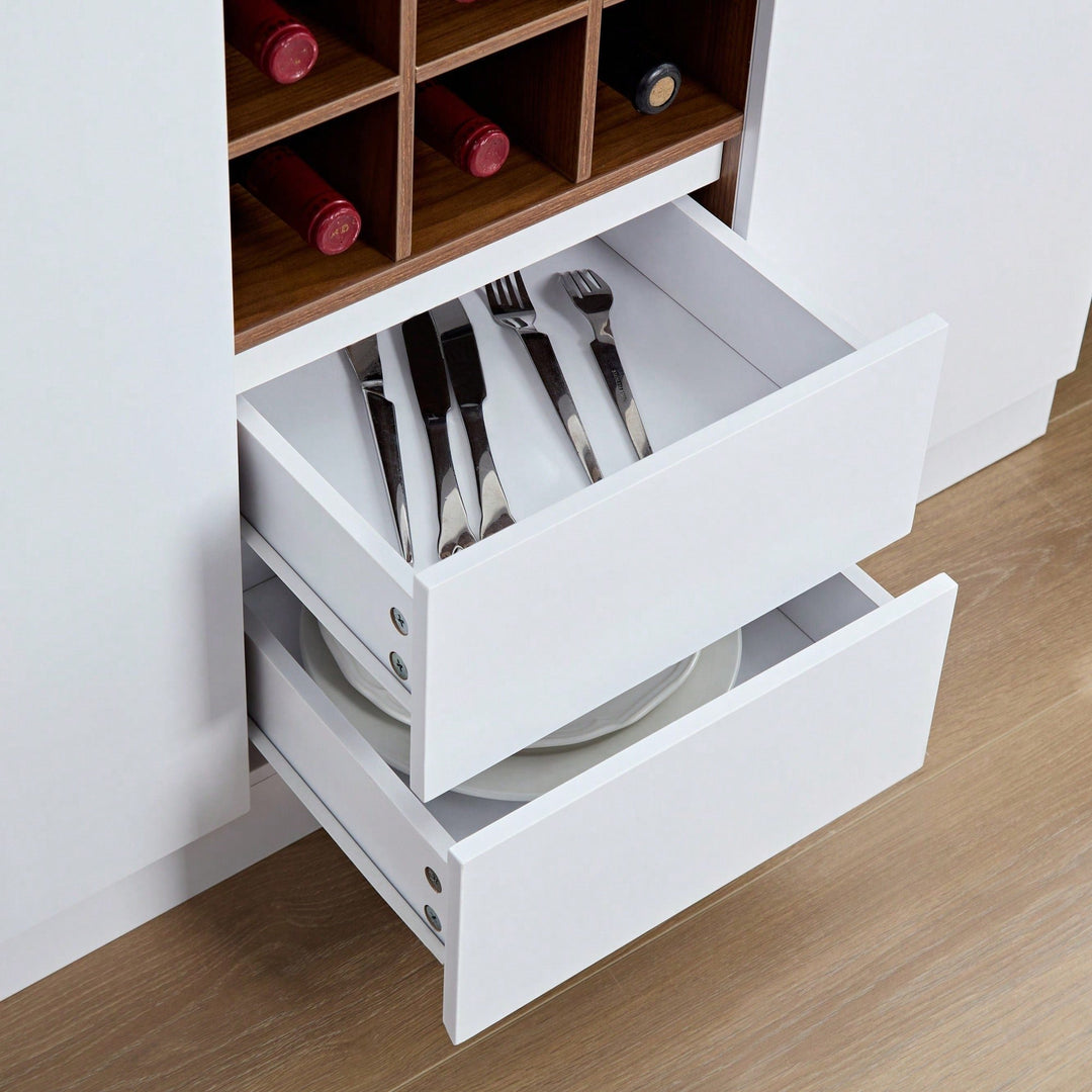 Farmhouse Kitchen Buffet Cabinet With Wine Storage And Power Outlets Image 7