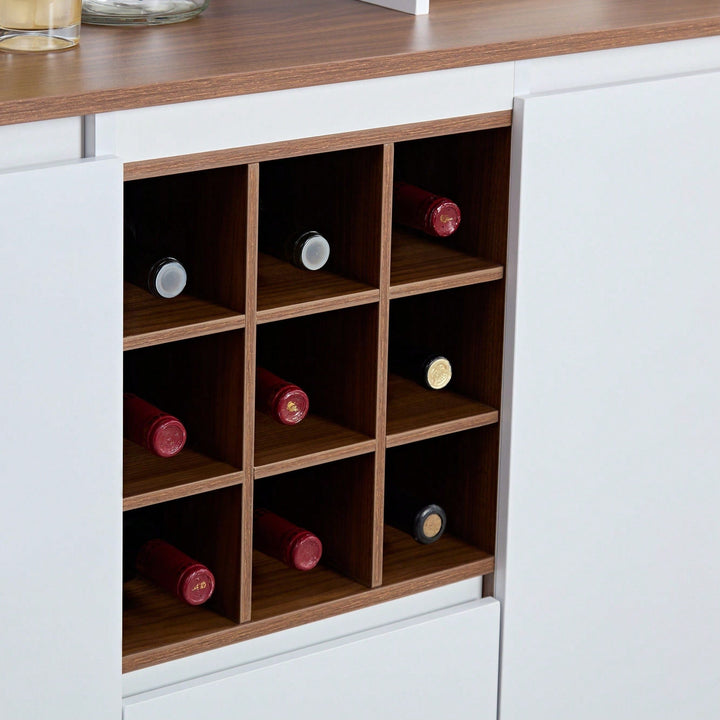 Farmhouse Kitchen Buffet Cabinet With Wine Storage And Power Outlets Image 8