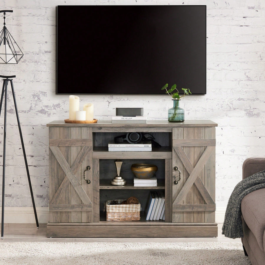 Farmhouse-Inspired Retro TV Stand For TVs Up To 50"  Classic Antique Entertainment Center With Open And Closed Storage Image 1