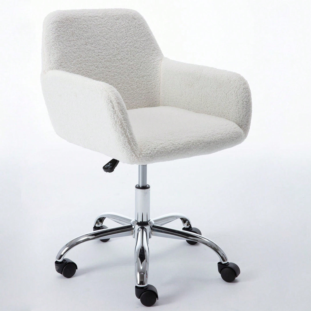 Faux faux Home Office Chair,Fluffy Fuzzy Comfortable Makeup Vanity Chair ,Swivel Desk Chair Height Adjustable Dressing Image 1