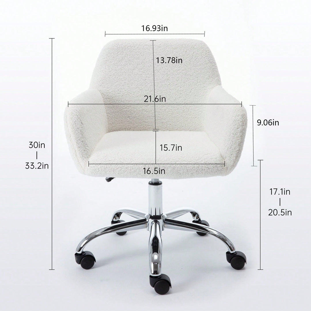 Faux faux Home Office Chair,Fluffy Fuzzy Comfortable Makeup Vanity Chair ,Swivel Desk Chair Height Adjustable Dressing Image 5