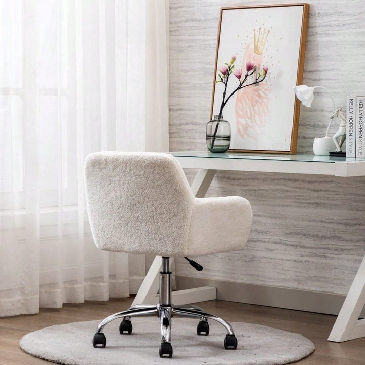 Faux faux Home Office Chair,Fluffy Fuzzy Comfortable Makeup Vanity Chair ,Swivel Desk Chair Height Adjustable Dressing Image 8