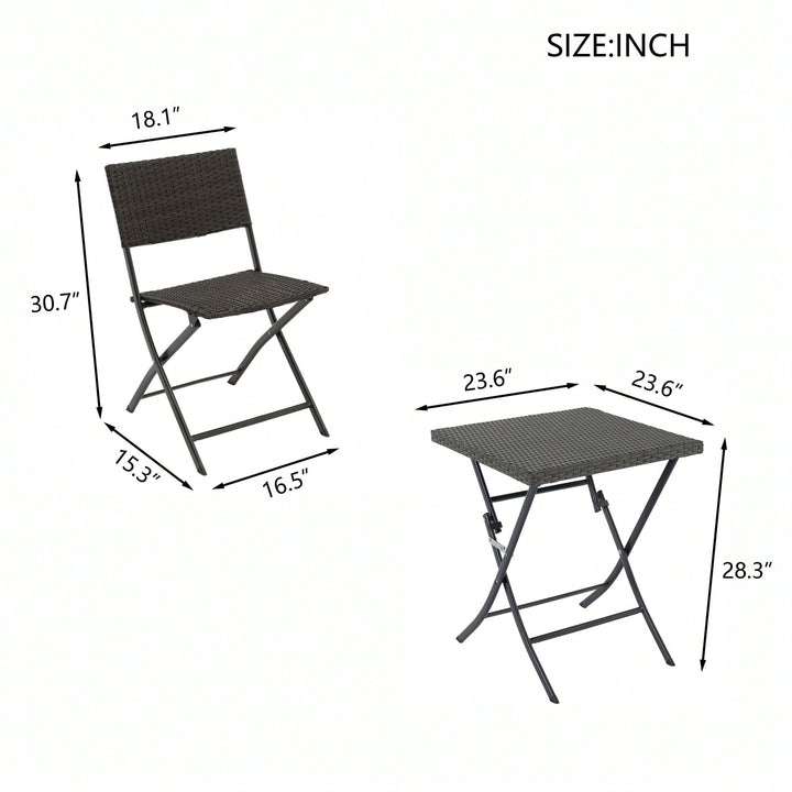 Foldable 3-Piece Rattan Bistro Set for Outdoor Patio Garden Balcony All-Weather Furniture Image 5