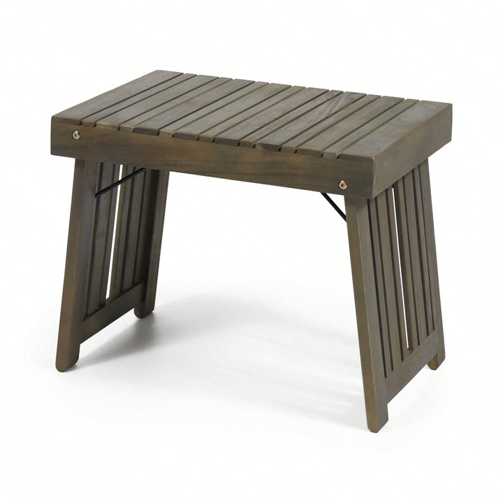 Foldable Outdoor Side Table - Acacia Wood End Table With Slatted Top - Weather Resistant Patio Accent Table For Small Image 1