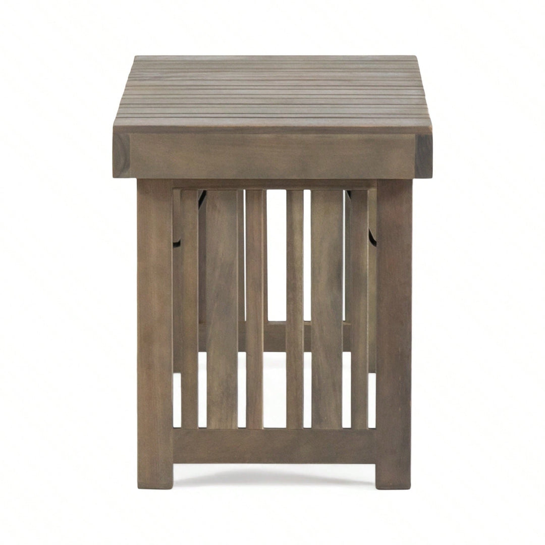 Foldable Outdoor Side Table - Acacia Wood End Table With Slatted Top - Weather Resistant Patio Accent Table For Small Image 3