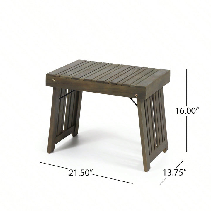 Foldable Outdoor Side Table - Acacia Wood End Table With Slatted Top - Weather Resistant Patio Accent Table For Small Image 6