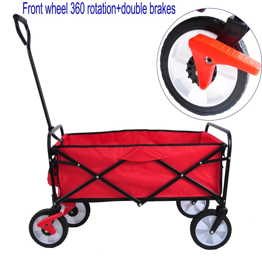 Folding Garden Beach Cart - Lightweight Portable Shopping Wagon with Big Wheels for Easy Transport (Red) Image 2