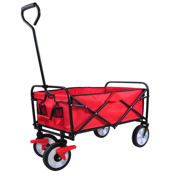 Folding Garden Beach Cart - Lightweight Portable Shopping Wagon with Big Wheels for Easy Transport (Red) Image 3