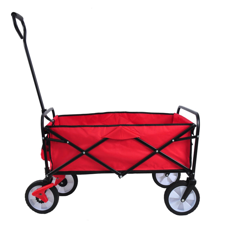 Folding Garden Beach Cart - Lightweight Portable Shopping Wagon with Big Wheels for Easy Transport (Red) Image 4