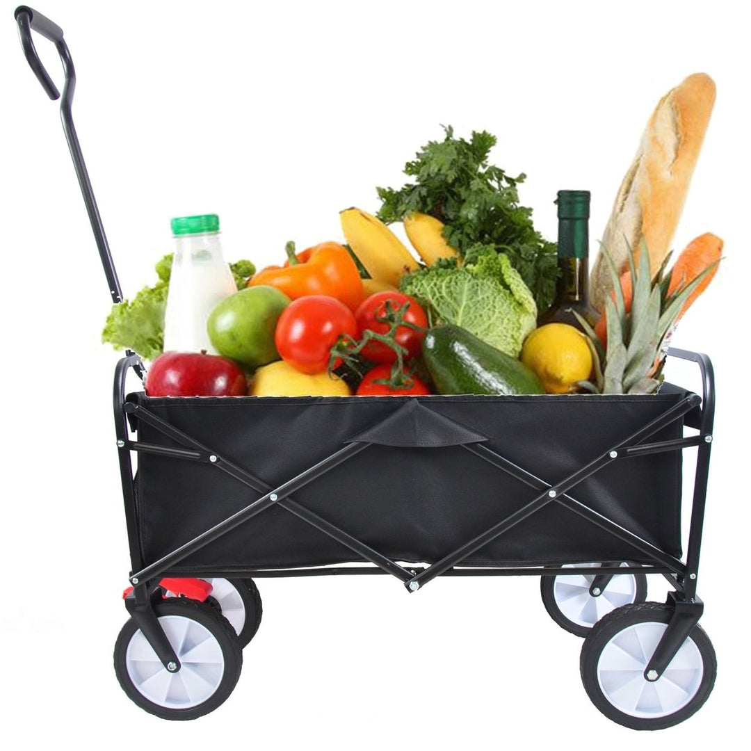 Folding Garden Wagon Cart for Shopping, Beach and Outdoor Use - Lightweight Portable Collapsible Cart (Black) Image 2