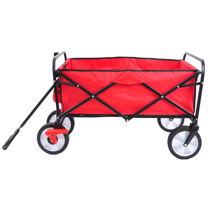 Folding Garden Beach Cart - Lightweight Portable Shopping Wagon with Big Wheels for Easy Transport (Red) Image 5