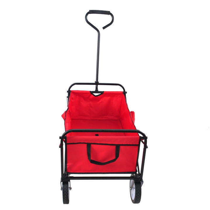 Folding Garden Beach Cart - Lightweight Portable Shopping Wagon with Big Wheels for Easy Transport (Red) Image 6