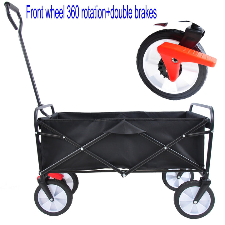 Folding Garden Wagon Cart for Shopping, Beach and Outdoor Use - Lightweight Portable Collapsible Cart (Black) Image 3