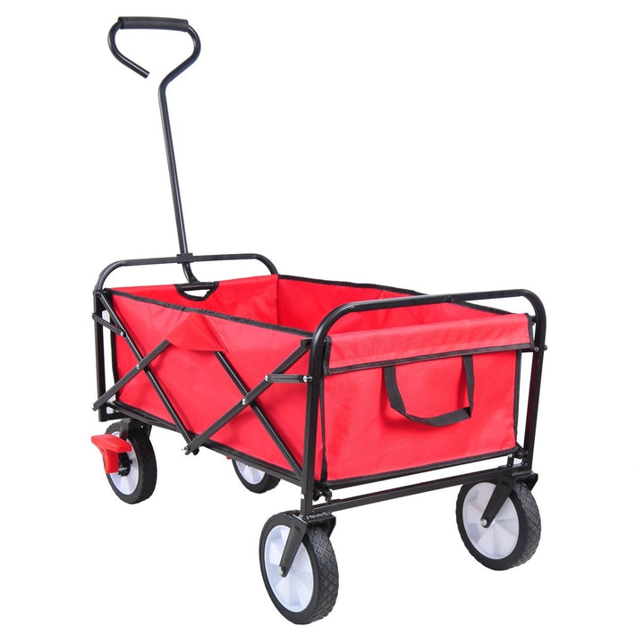 Folding Garden Beach Cart - Lightweight Portable Shopping Wagon with Big Wheels for Easy Transport (Red) Image 8