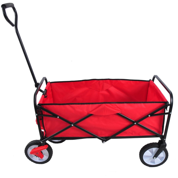 Folding Garden Beach Cart - Lightweight Portable Shopping Wagon with Big Wheels for Easy Transport (Red) Image 9