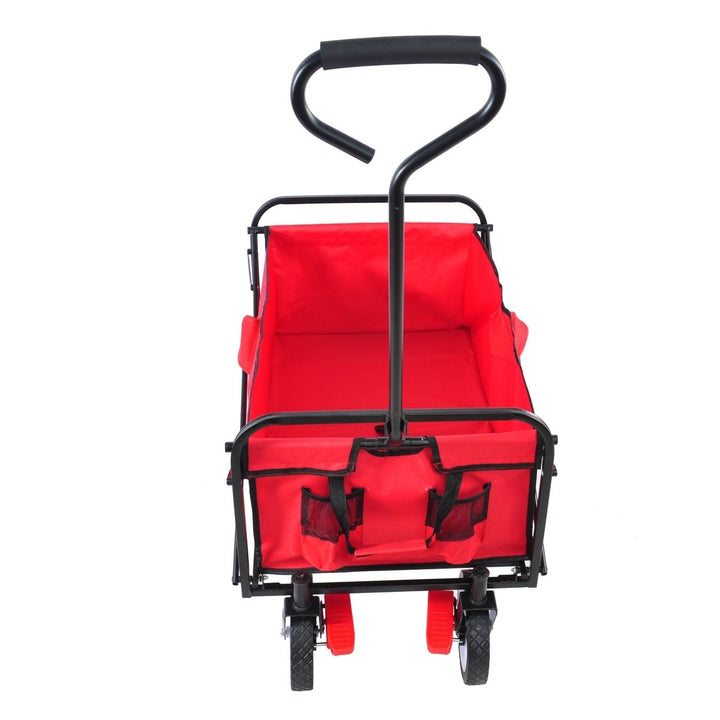 Folding Garden Beach Cart - Lightweight Portable Shopping Wagon with Big Wheels for Easy Transport (Red) Image 10