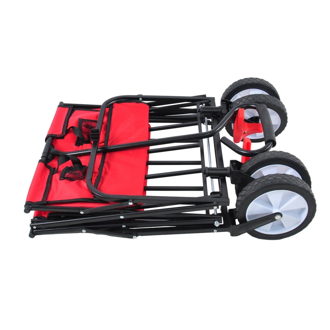 Folding Garden Beach Cart - Lightweight Portable Shopping Wagon with Big Wheels for Easy Transport (Red) Image 11